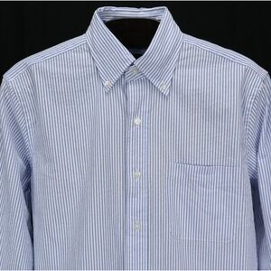 Proper Cloth Seersucker Shirt Medium Blue Stripe Portuguese Cotton Mens 16 34/35